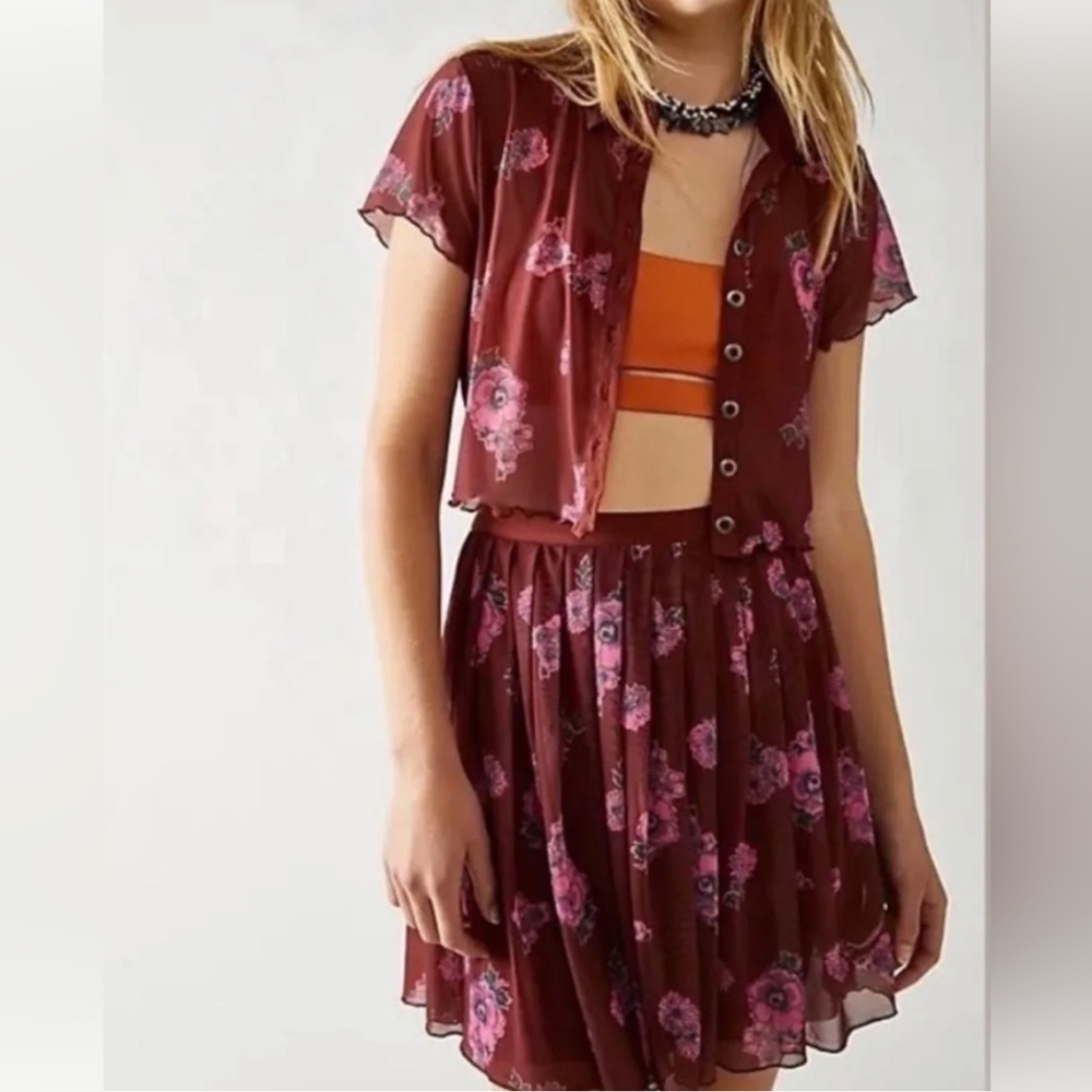 NWOT Free People Florence Mesh Skirt Set Size L